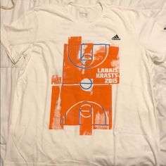 Cool Great Quality Basketball Shirt, Never Worn. Has Little Spot On The Left Sleeve As Seen On The Last Photo. Check Out My Closet For Other Unique Stuff From Europe. Adidas Orange, Basketball T Shirt, Basketball Shirts, Adidas Shirt, Latvia, Orange White, Spot On, Color Orange, Adidas Men