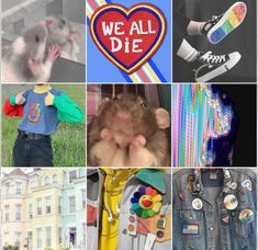 the collage shows many different things that are in this photo, including shoes and clothing