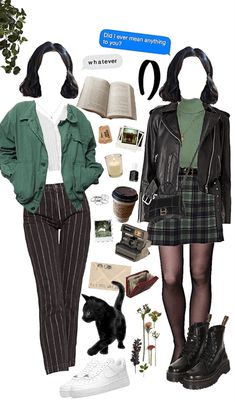 Edgy Slytherin Outfit, Outfits For Green Hair, Sabrina Inspired Outfits, Sabrina Spellman Aesthetic Outfits, Vintage Rock Outfits, Green Hair Outfit, Vintage Green Outfit, Green Goth Outfit, Dark Green Outfit Aesthetic