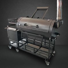 an outdoor bbq grill is shown on wheels