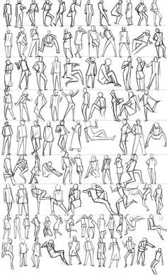 a drawing of people in various poses and postures, all drawn with black marker on paper