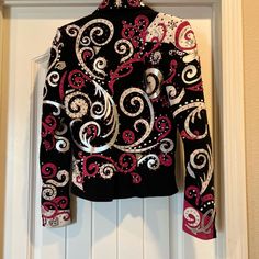 Custom Design Pink Black And White Western Show Shirt, Size Small Leather, Suede, Bling Beautiful Western Show Shirts, Pink Black, Pink White, Black Color, Pink Ladies, White Black, White And Black, Black Pink, Custom Design