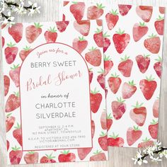 the strawberry themed bridal shower is on display