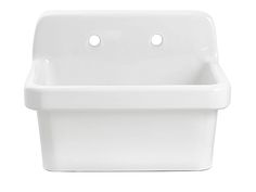 a white sink with two holes in the front and one hole on the back side