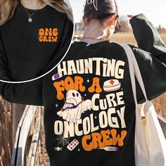 Oncology Nurse Halloween Sweatshirt, ONC Crew Shirt, Pedi Onc Crew Squad Gift, Pediatric Oncology Ghost Shirt, Chemo Hospital Shirt 🌟 Greetings, Esteemed Customers! 🌟 We want to express our sincere appreciation for visiting our page. Highlandreign is a boutique-style business owned by women, committed to providing exceptional quality and service to our valued clientele. Discover our exquisite selection of designs crafted exclusively for you. Indulge in the luxury of personalized t-shirts for t Medical Halloween Shirts, Oncology Nurse Shirt, Halloween Nurse Cricut Shirts, Halloween Nurse Tshirt, Spooky Custom Print Crew Neck T-shirt, Oncology Nursing, Halloween Nurse, Awareness Shirt, Ghost Shirt