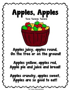 an apple poem with the words apples, apples and oranges