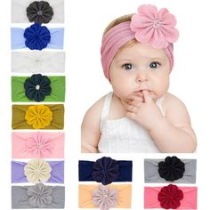 Color: Girl Assorted 10 solid colors bows. Different colors offer multiple options for your little girls. Made of polyester+spandex. With high quality materials, these hairbands look more unique and exquisite. Comfortable, stretchy and soft for children to wear. The size about 40cm/16", width: 10cm/4). Very elastic headdress, they can easily fit for newborns, infants, toddlers, kids and little girls (up to 8 years old). And if you want, you can tie the bow according to your baby's head circumfer Baby Turban Headband, Knotted Baby Headband, Flower Hair Band, Nylon Flowers, Baby Turban, Hair Band Accessories, Handmade Ideas, Turban Headbands, Newborn Headbands