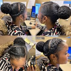 Black Natural Hair Updo Hairstyles, Natural Hairstyles For Nurses, Natural Hairstyles For The Office, Curly Hair Pinup Style, Date Night Hairstyles Natural Hair, Braid Bun Natural Hair, Protective Hairstyles Ponytail, Natural Buns For Black Women, French Braids Natural Hair