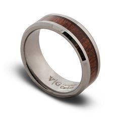 a wedding ring with a wooden inlay