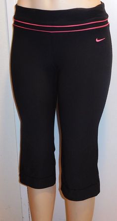 NEW WOMENS "Nike" Dri-Fit Running Atheletic Leisure Capri Pants Fitted  =LAST ONE =REDUCED SIZE:  XSMALL             COLOR:   BLACK / ROSE PIPPING 88% POLYESTER  12% SPANDEX OVERALL LENTH  27" INSEAM  19" CUFFS  8"  PLEASE CHECK THE PICTURES LISTED AS """BUY IT NOW""" IMMEDIATE PAYMENT REQUIRED HELLO BUYER:  I AM A RETIRED RETAIL OWNER -- WHO BELIEVES THAT THE CUSTOMER (BUYER) IS ALWAYS RIGHT  EBAY DOES NOT SELL YOU ANYTHING,THEY ARE MIDDLEMEN  IF YOU ARE NOT HAPPY OR UNSATISFIED WITH YOUR PURCH Casual Nike Yoga Pants, Nike Full Length Yoga Bottoms, Nike Yoga Bottoms Full Length, Stretch Nike Yoga Pants, Nike Stretch Bottoms For Yoga, Nike Stretch Bottoms, Nike Yoga Bottoms In Solid Color, Nike Stretch Long Pants, Nike Yoga Bottoms