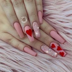 Vday Nails, Unghie Nail Art, Valentine Nail Art, Nail Designs Valentines, Red Nail, Design Tattoo, Luxury Nails, Heart Nails, Coffin Nails Designs