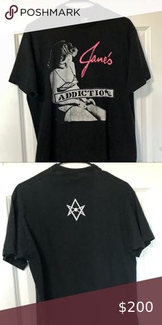 Vintage Jane’s addiction shirt Vintage janes addiction made in USA 🇺🇸 giant tag 🏷 single stitch t-shirt Shirts Tees - Short Sleeve Alternative Black Shirt With Graphic Design, Black Relaxed Fit Shirt For Concerts, Alternative Black Shirt With Screen Print, Band Shirts, Shirt Shop, Tee Shirts, Mens Shirts, Man Shop, Mens Graphic Tshirt