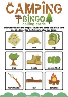 Introducing 10 Camping BINGO For Preschool Kindergarten 3x3! This exciting pack is filled with engaging camping games and activities, specially designed for young children. With captivating camping-themed printables, it offers a fun and educational experience for kids. The set includes 10 unique BINGO cards, each featuring a 3x3 grid with adorable camping illustrations. Children can play with their friends, family, or classmates, enhancing social interaction and teamwork skills. The game also pr Camping Activities For Preschool, Preschool Camping Activities, Camping Worksheets, Camping 2023, Preschool Camping, Camping Bingo, Camping Printables, Camping Preschool, Camping Theme Preschool