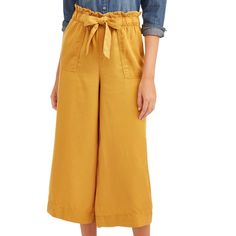 Nwt. Time And True Wide Leg Crop Pants. Relaxed Fit. Has Elastic Waist Band And Adjustable Ribbon On Front. Color: Apple Juice Size: Small (4-6) Yellow Wide Leg Bottoms With Elastic Waistband, Yellow Cotton Bottoms For Spring, Mustard Summer Trousers, Mustard Color Summer Trousers, Yellow Wide Leg Bottoms For Spring, Yellow Bottoms With Pockets For Spring, Yellow Cotton Bottoms With Elastic Waistband, Mustard Trousers For Spring, Yellow Pants With Elastic Waistband For Fall