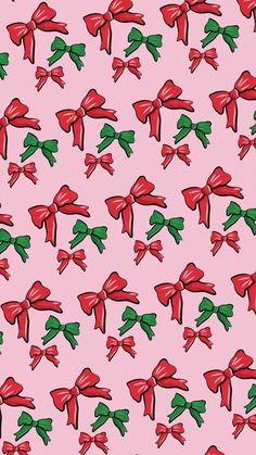 red and green bows on a pink background