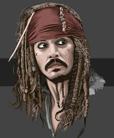 johnny depple as captain jack sparrow in the movie pirates, with his dread locks and