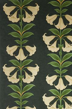 an image of flowers painted on the wall in different colors and sizes with green leaves