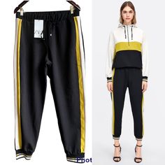 Zara Black Jogging Pants With Yellow Side Stripe M Elastic Band Waist / Adjustable So Waist Stretches From 28” To 29” Front Crotch 12” Hips 22” Thigh 12” Inseam 27” Length 37” Trendy Zara Yellow Pants, Trendy Yellow Zara Pants, Yellow Pants With Elastic Waistband For Fall, Yellow Sweatpants For Loungewear In Spring, Zara Black Sporty Bottoms, Zara Sporty Black Bottoms, Spring Yellow Sweatpants For Loungewear, Yellow Sporty Sweatpants For Spring, Sporty Yellow Sweatpants For Spring