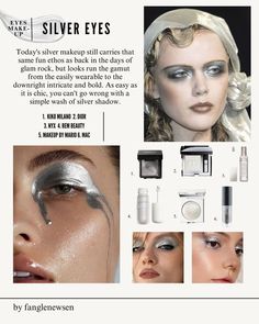 Silver Aesthetic Makeup, 90s Inspired Makeup, Makeup Moodboard, 90s Makeup Trends, 90s Fashion Trends, Makeup 90s, 90s Makeup Look, Silver Eyes, Rem Beauty