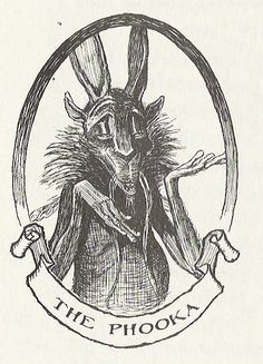 an old drawing of a rabbit with a ribbon around it's neck and the words, the phoky