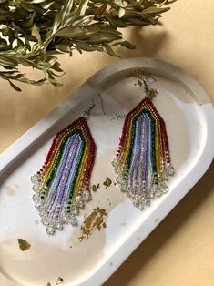 Rainbow Bead Fringe Earring Long Bead Earring Multicolor - Etsy Ukraine Rainbow Fringe, Earring Long, Pink Tassel Earrings, Fringe Earring, Bead Earring, Bead Fringe, Beadwork Necklace, Long Tassel Earrings, Gold Headband