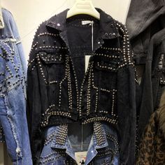 Studded and diamond short denim jacket Edgy Cotton Denim Vest For Fall, Edgy Cotton Denim Jacket For Spring, Edgy Cotton Denim Jacket For Winter, Black Cropped Cotton Denim Jacket, Black Cotton Cropped Jacket For Streetwear, Black Cotton Cropped Jacket For Spring, Trendy Black Cotton Cropped Jacket, Short Denim Jacket, Collar Model