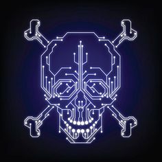 a skull and crossbones in the form of an electronic circuit board on a black background