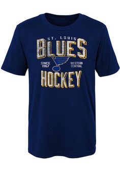 Shop St Louis Blues Apparel, STL Mens Sportswear, NHL Blues Womens Clothing Navy T-shirt With Logo Print, St. Louis Blues, Navy Blue Fashion, St Louis Blues, Navy Blue Shorts, Basic Fits, Fashion T Shirt, Sleeve Fashion, Mens Sportswear