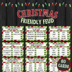 the christmas friendly food list is shown with candy canes and candies on it