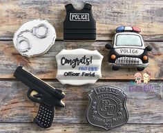 Police Cookies, Decorator Cookies, Police Cakes, Police Graduation, Police Academy Graduation, Police Party, 32nd Birthday, 32 Birthday