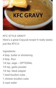 the recipe for kfc gravy is shown in an image above it's description