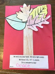 a handmade card with a leaf on it and a poem written in the middle