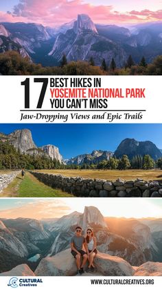 A stunning view of mountains, valleys, and hikers enjoying nature, showcasing 17 Best Hikes in Yosemite National Park You Can’t Miss.