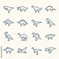 different types of dinosaurs in line style on white background royalty photo - illustration, clipping and