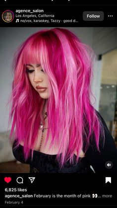 Vivid Hair Inspiration, Pink Split Dyed Hair, Vivid Hair Color Placement, Two Tone Pink Hair, Bright Coloured Hair, Pink Split Dye, Pink Dyed Hair, Quince Hair