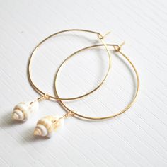 Adjustable Gold Shell, Handmade Gold Hoop Earrings For Beach, Handmade Gold Hoop Earrings For Vacation, Beachy Gold Shell-shaped Jewelry, Beachy Gold Shell Jewelry, Gold Small Hoop Jewelry For The Beach, Handmade Gold Shell With Beachy Style, Adjustable Gold Shell With Beachy Style, Adjustable Gold Shell In Beachy Style