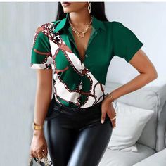 Summer Women Black Floral Print Top Shirt Fashion Casual Short Sleeve Turn-down Collar Tops Shirts New Elegant Slim Button Shirt Office Shirt, Office Outfits Women, The Office Shirts, Leopard Print Top, Elegant Shirt, Floral Print Tops, Spring And Autumn, Casual Blouse, Elegant Outfit