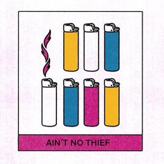 an image of four different colored flasks with the caption,'ain't no thief '