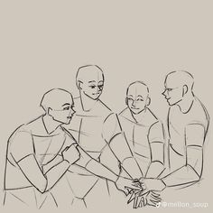 a drawing of five people holding hands together