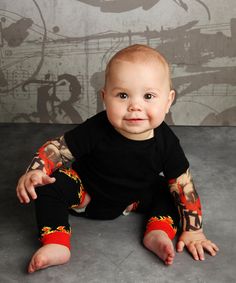 Limited quantities only! Protect little knees from hard floors and look awesome at the same time with these super leg warmers. Black Flames, Baby Leg Warmers, Punk Princess, Baby Legs, Rock Baby, Custom Made Clothing, Trendy Baby, Leg Warmers, Sleeve Tattoos