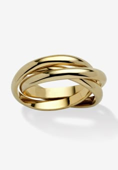 This tri-band crossover ring captures the artistry of a designer's classic inspiration. Three gleaming bands roll around each other in a unique design you'll want to wear forever. Gold-plated. Sizes 5-10.14k Gold-PlatedDimensions: 23 mm wide x 4 mm long x 1.5 mm highIncludes gift box and drawstring pouchJewelry available in sizes 5-10 | Women's Yellow Gold-Plated Rolling Triple Band Crossover Ring Jewelry by PalmBeach Jewelry in Gold (Size 10) Rolling Ring, Crossover Ring, Palm Beach Jewelry, Golden Ring, Rings Cool, Unique Engagement Rings, Ring Jewelry, Yellow Gold Rings, Cartier