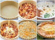 six different types of pies with cheese and other toppings