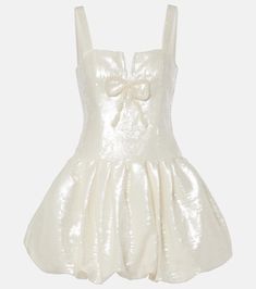 Bridal bow-detail sequined minidress in white - Self Portrait | Mytheresa White Chanel Set, White Zimmerman Dress, Angelcore Fashion, Bridal Shower Outfits, Cute Dresses For Dances, Shower Vibes, Self Portrait Clothing, Bridal Bow, Bride Vibes