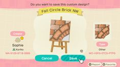 an animal crossing game screen with the caption do you want to save this custom design?