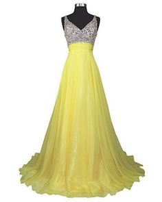 2017 Yellow Long V Neck A Line Evening Vintage Polka Dot Dress, A Line Evening Dress, Best Prom Dresses, Chiffon Prom Dress, Formal Dresses For Women, Evening Party Dress, Dress Robes, Long Prom Dress, Evening Dresses Prom