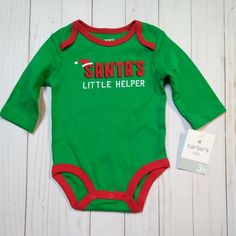 Brand: Carter's Baby Boy "Santa's Little Helper" Bodysuit Christmas Green Red Size 3 Months Condition Is "New With Tags". Cute Fitted Winter Bodysuit, Christmas Long Sleeve Onesie For Playtime, Christmas Long Sleeve Playtime Onesie, Playful Christmas Onesie For The Holidays, Christmas Long-sleeve Playtime Onesie, Christmas Playtime Long Sleeve Onesie, Playful Christmas Onesie For Holiday, Playful Christmas Onesie, Cute Christmas Holiday Onesie