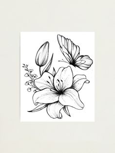 a black and white drawing of flowers