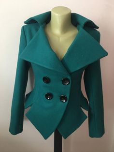 Womens turquiose wool slim fit blazer.This is a very stylish and elegant wool jacket.A jacket especially made to turn heads and give you that wow factor. Fully linned.Length at back 58cm.SIZE CHARTSIZE S - US 6, UK 8, EU 36bust: bust around 34.5”/90cmWaist: waist around 27.5”/70cmHips: hips around 34.5”/90cmSIZE M - US 8, UK 10, EU 38bust: bust around 37.5”/95cmWaist: waist around 29.5”/75cmHips: hips around 37.5”/95cmSIZE L - US 10, UK 12, EU 40bust: bust around 39.5"/100cmWaist: waist around 3 Black Wedding Dress Gothic, Asymmetrical Jacket, Celebrity Inspired Dresses, Black Watch Tartan, Slim Fit Blazer, Asymmetric Jacket, Hoodie Pattern, Full Figure Fashion, Slim Fit Blazers