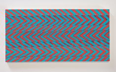 an abstract painting with red and blue stripes