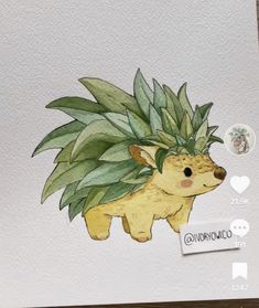 a card with an image of a hedgehog wearing a pineapple on it's head